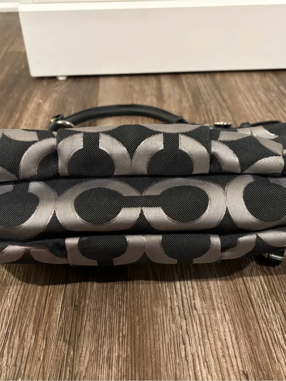 black and silver Coach Madison Op Art Lurex Satchel